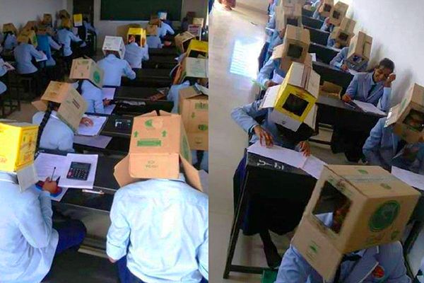Students Forced to Wear Boxes to Curb Cheating