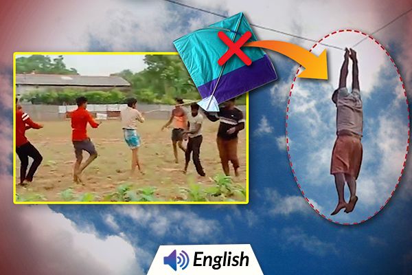 Sri Lanka: Man Hangs on Rope While Flying Kite