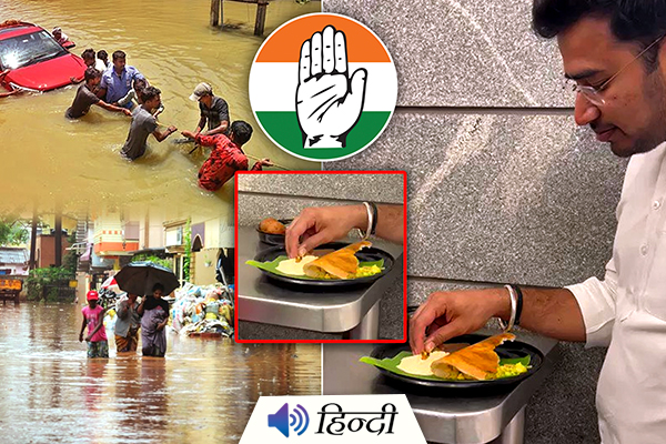 Congress Slams Tejasvi Surya for Enjoying Dosa During Floods