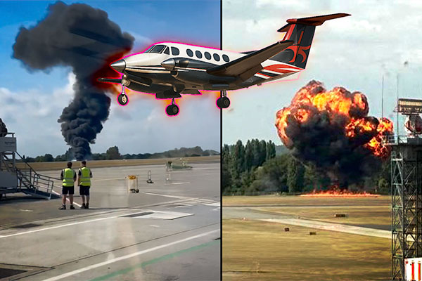 London Plane Crash: Beechcraft B200 Erupts in Fireball After Takeoff